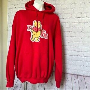 Vintage Disney Store Red Winnie The Pooh Bear Hoodie Sweatshirt XL Unisex